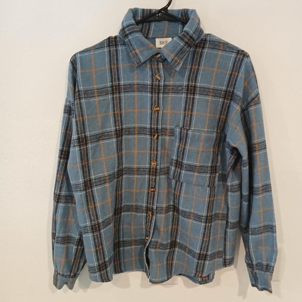 BKE Boyfriend Button Up Flannel Plaid Shirt Women's Size Small